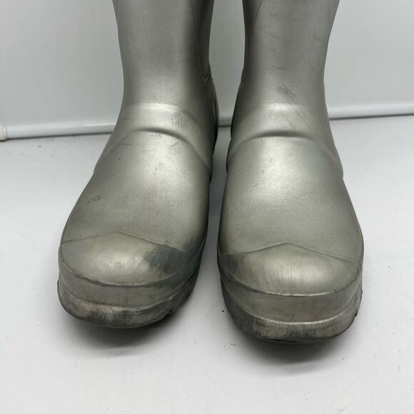 Hunter Boots Womens 6 Rain Metallic Silver Rubber boot Mid Calf - Picture 4 of 9